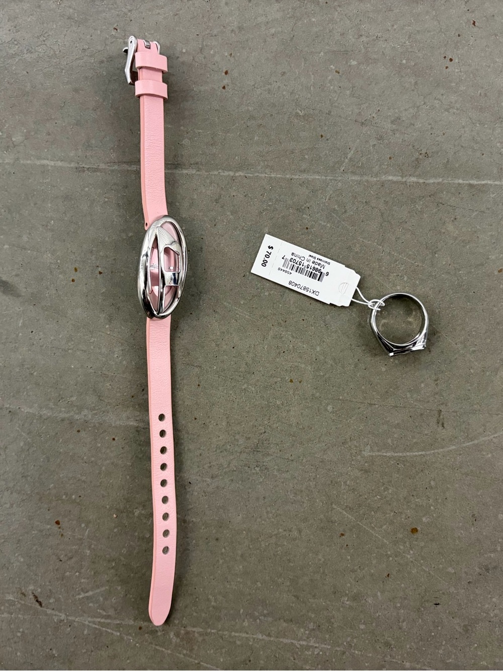 DIESEL DZ5621 PINK LEATHER WATCH & MATCHING RING SET NWT
